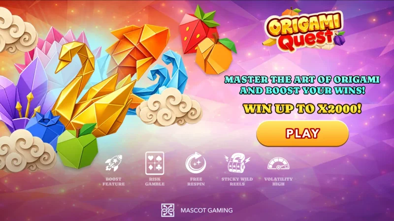 Origami Quest - makaralar ve origami sembolleri içeren ana ekran